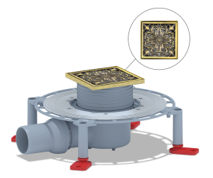 Трап для душа горизонтальный регулируемый, сухой затвор, дизайн-решетка Цветок Bronze de Luxe 21975-5602 бронза, латунь